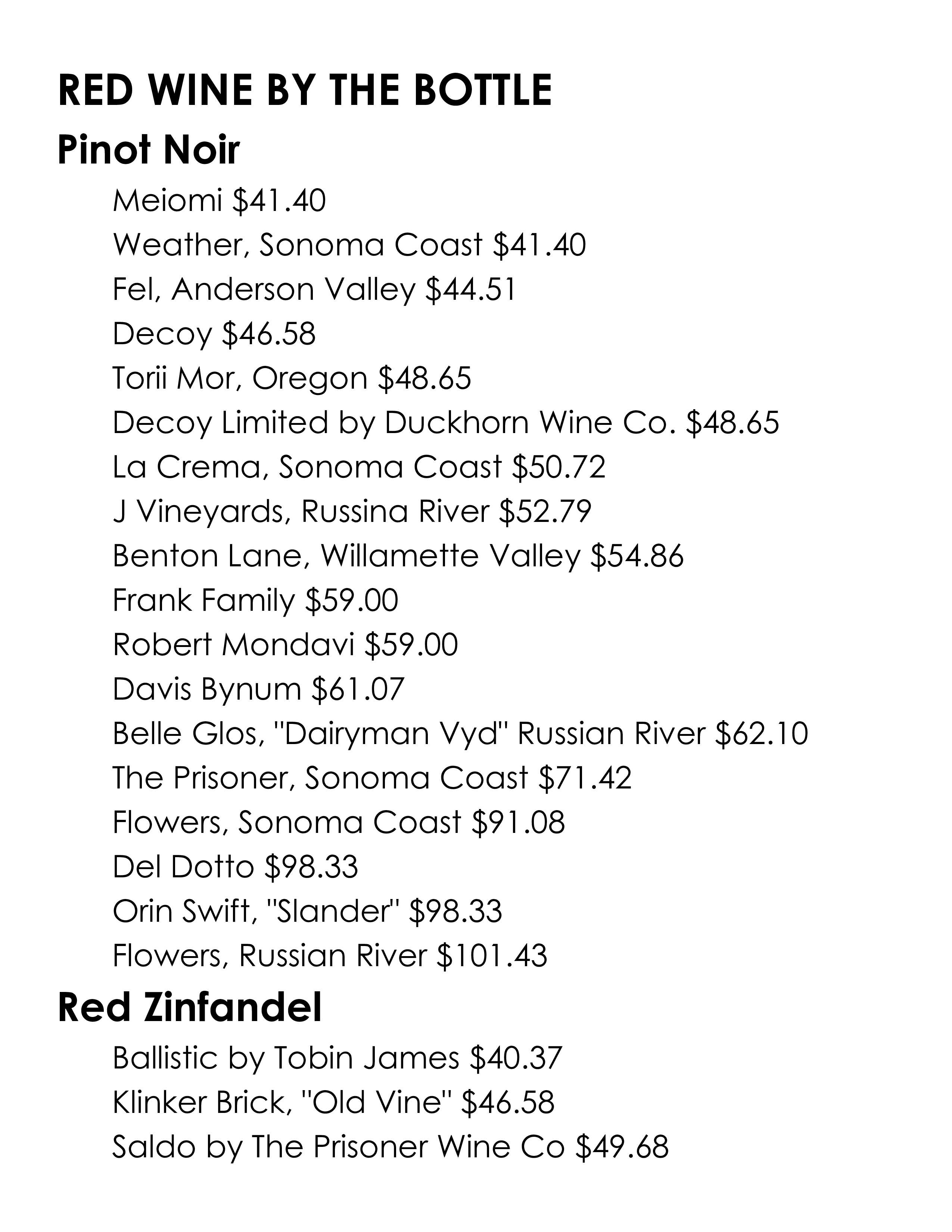 Wine Menu