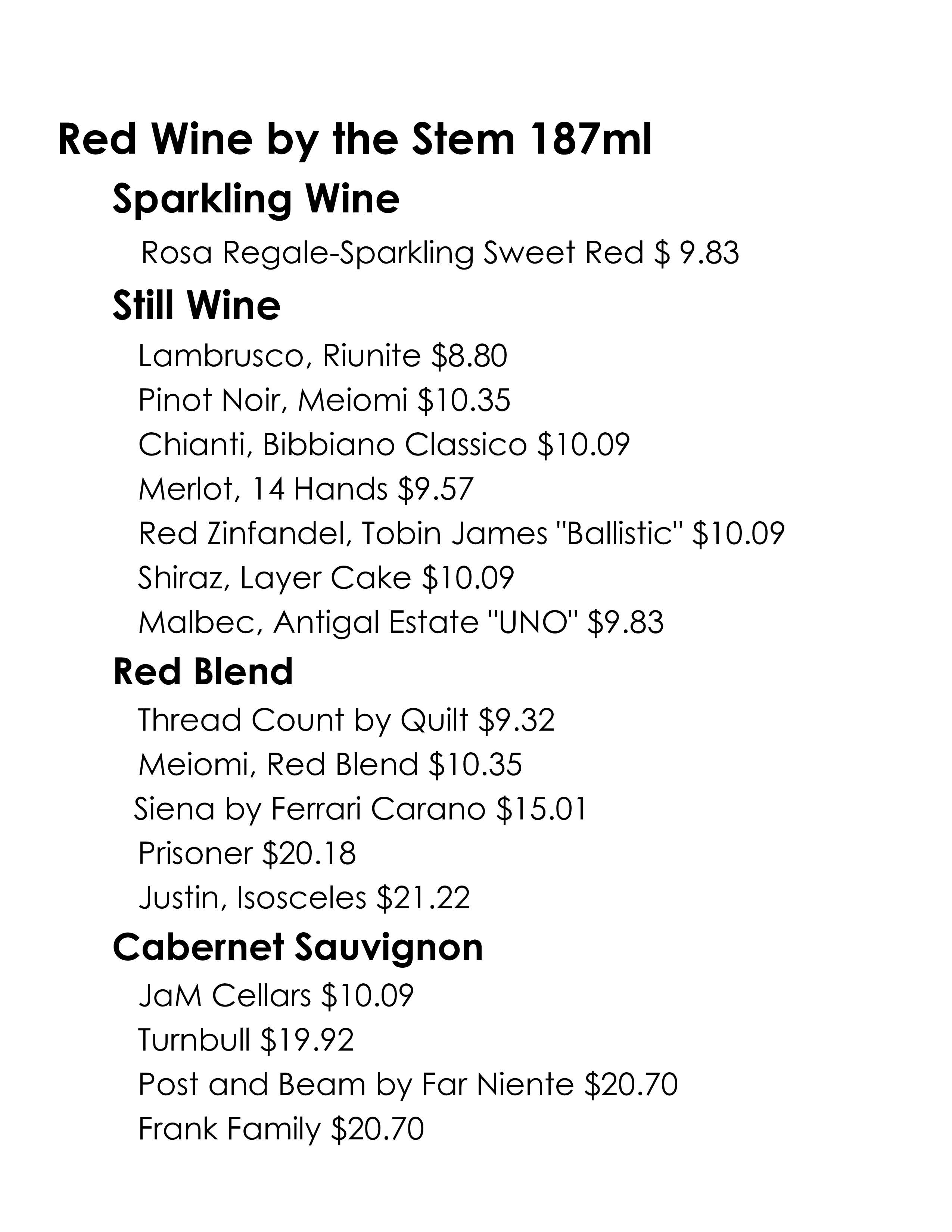 Wine Menu