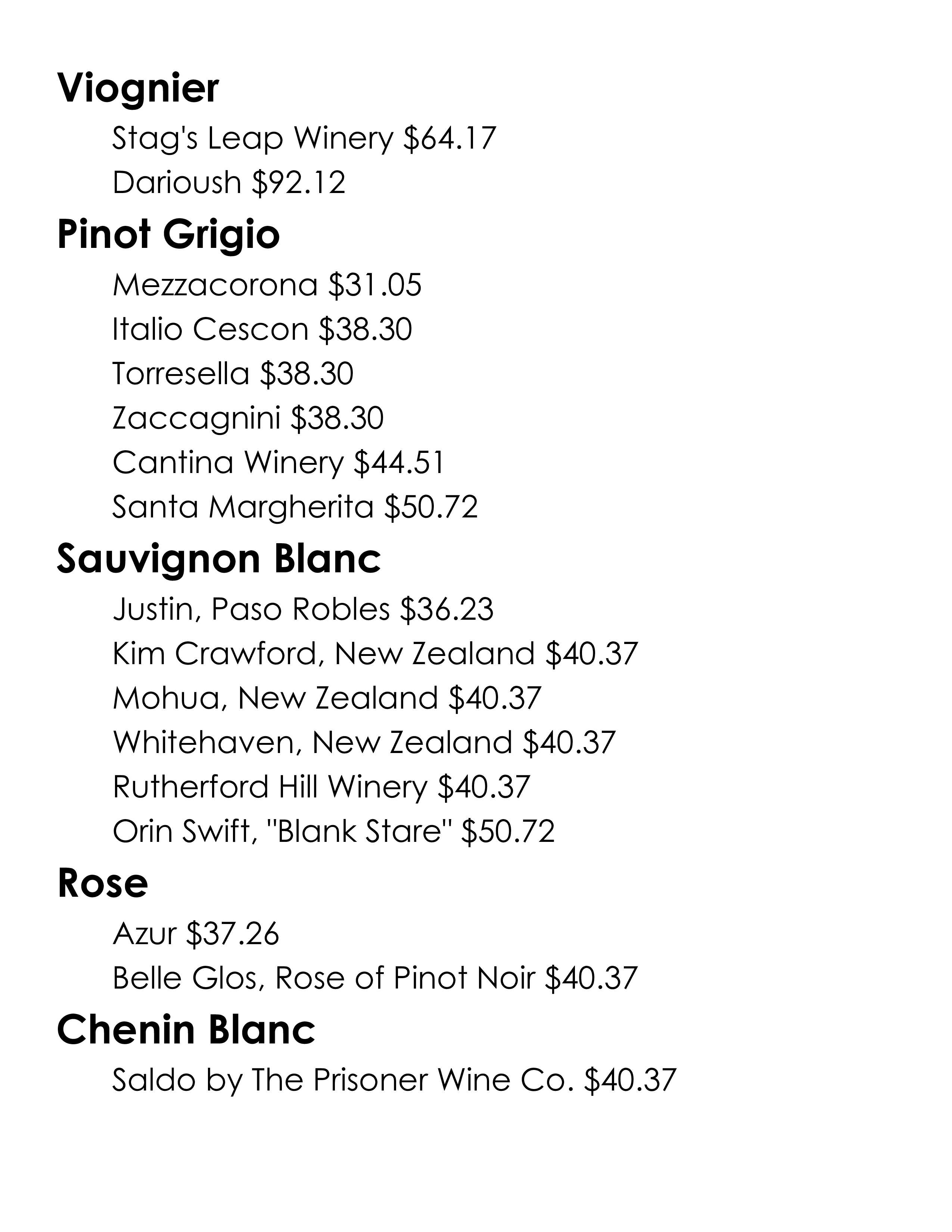 Wine Menu