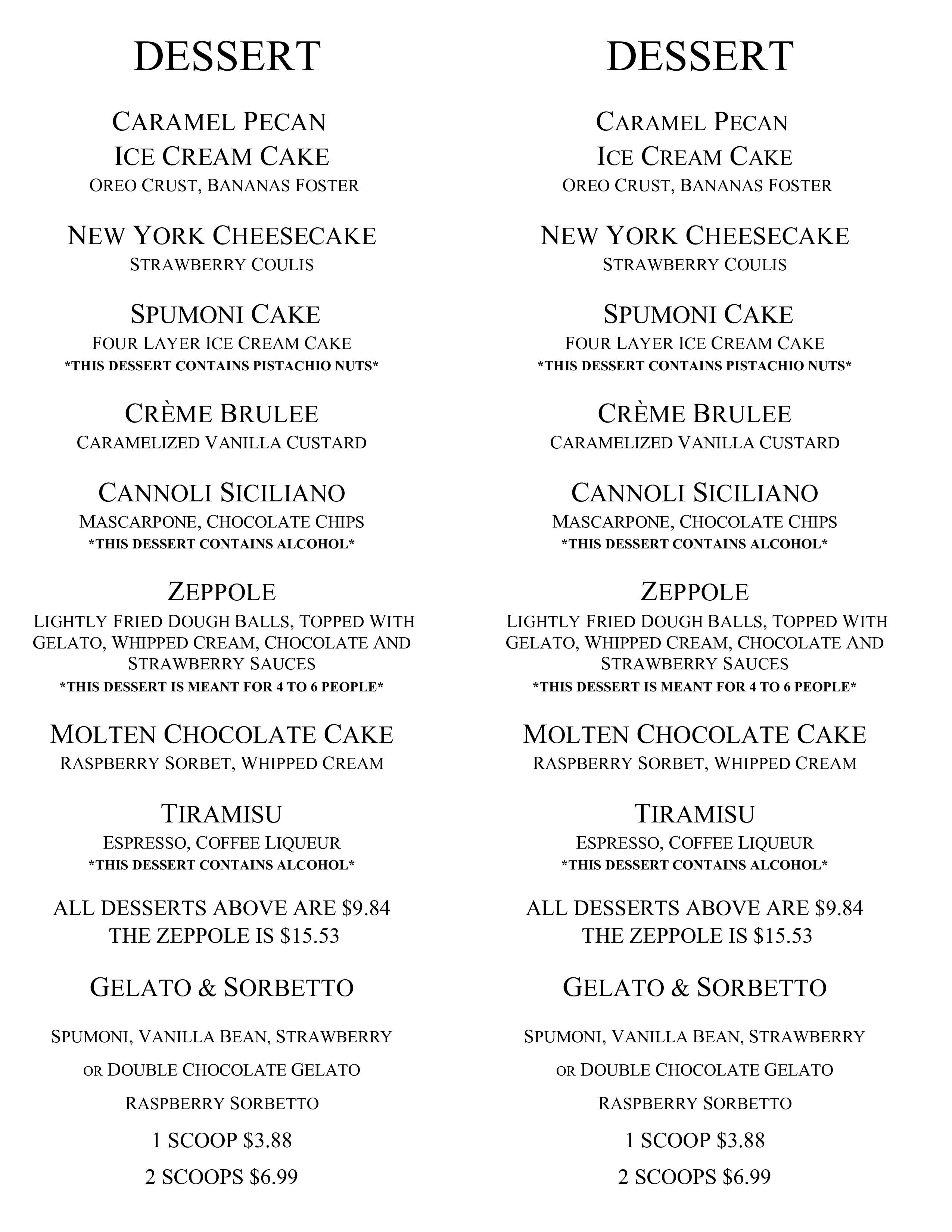 Dessert Menu