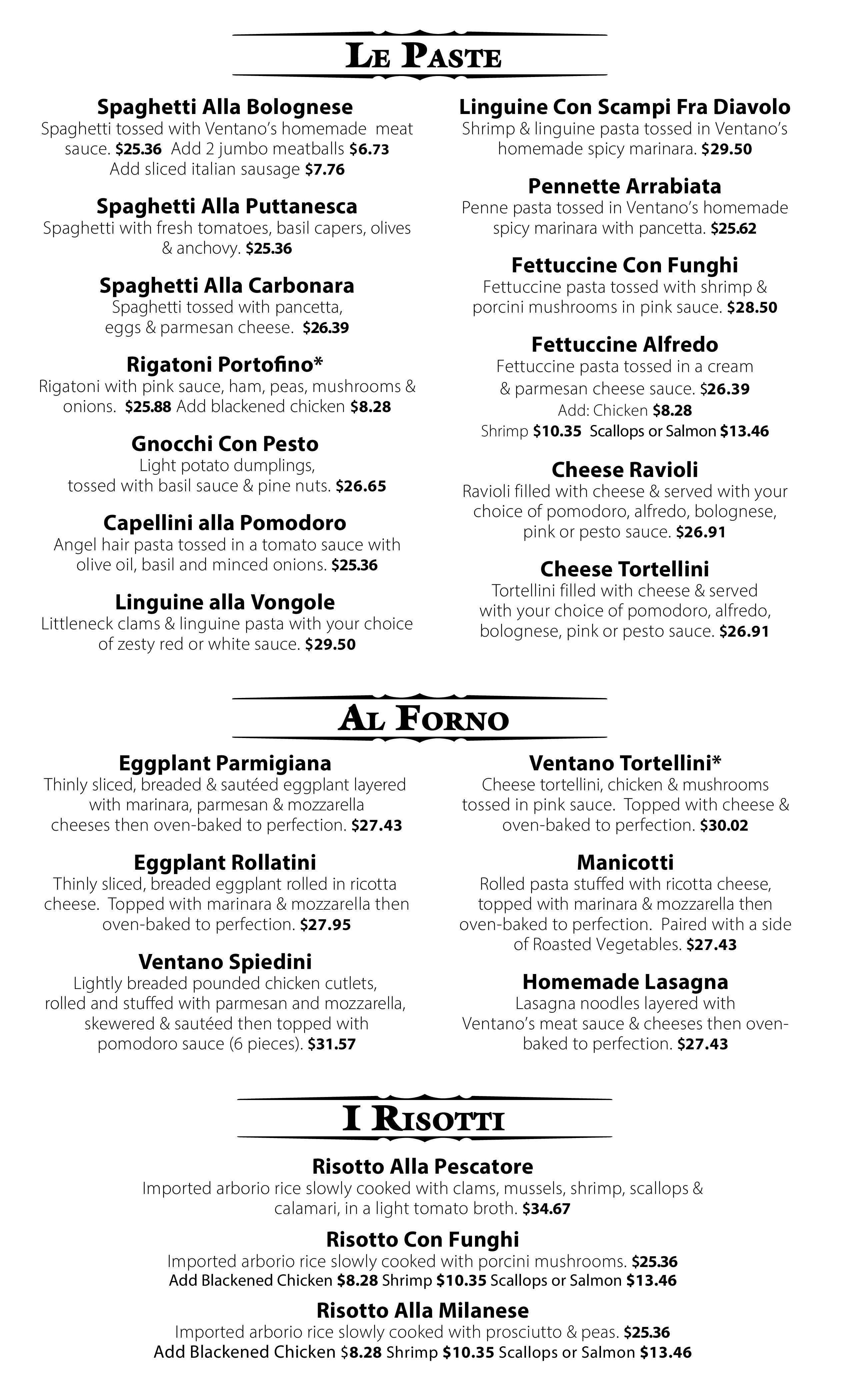 Ventano Dinner Menu Page 2