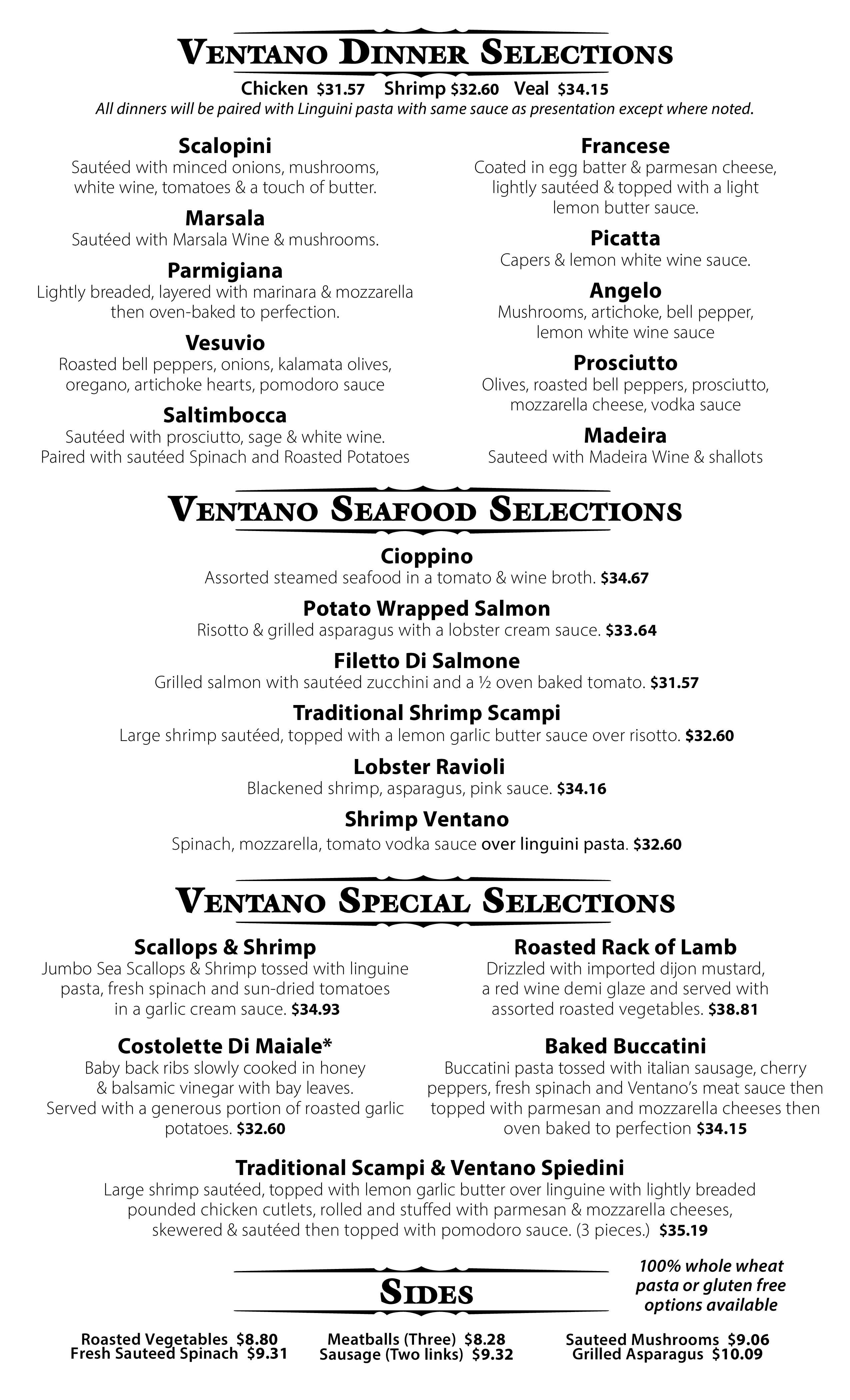 Ventano Dinner Menu Page 3